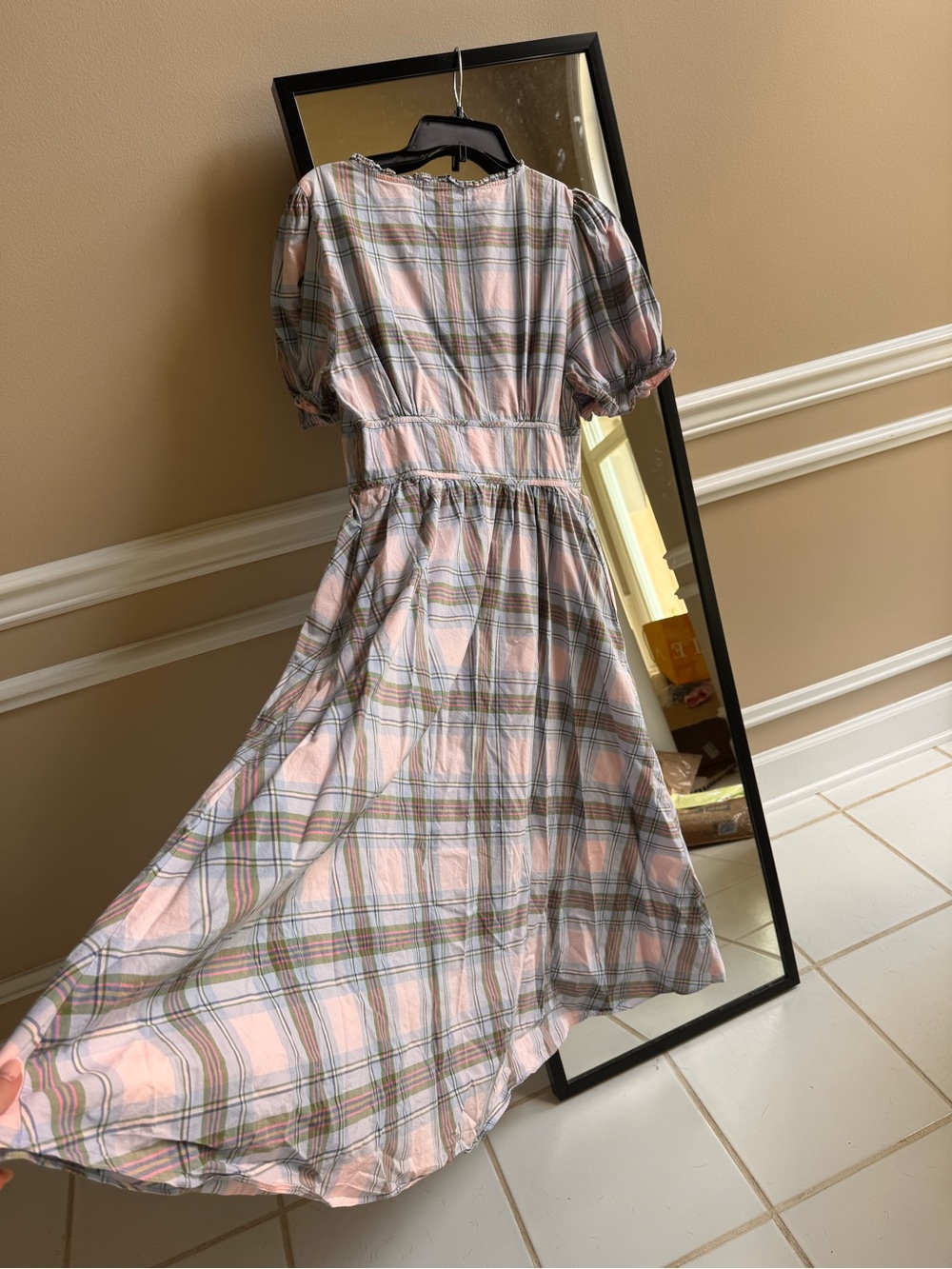 Hill House Home Sabrina Cotton Pastel Plaid Tie-Front Midi Dress Pink & Blue - Picture 6 of 9